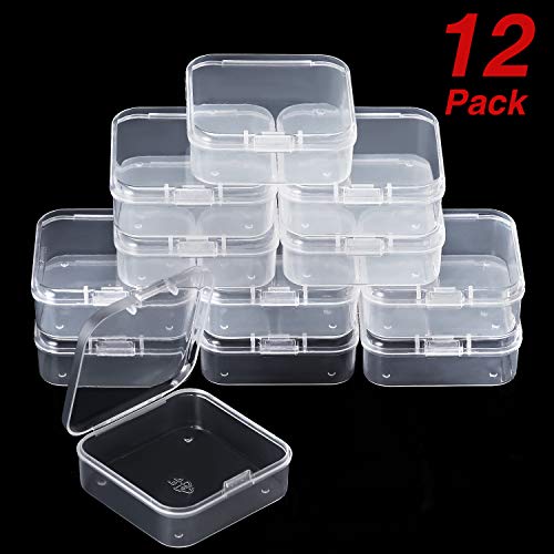 SATINIOR 12 Pack Clear Plastic Beads Storage Containers Box with Hinged Lid for Beads and More (2.12 x 2.12 x 0.79 Inch) - size: 2.12 x 2.12 x 0.79 Inch