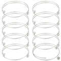 PH PandaHall 10pcs Stainless Steel Wire Bracelet Adjustable Bangle Bracelet Blank Cuff Bracelet with Removable Ball Bead Expandable Blank Bangle Bracelets for Jewelry Making, 2.5 inch - Platinum