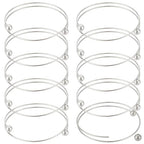 PH PandaHall 10pcs Stainless Steel Wire Bracelet Adjustable Bangle Bracelet Blank Cuff Bracelet with Removable Ball Bead Expandable Blank Bangle Bracelets for Jewelry Making, 2.5 inch - Platinum