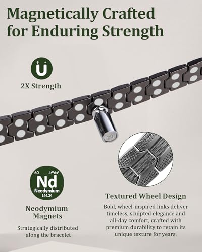 Copper Bracelet for Men, 2X Strength 99.99% Pure Copper Magnetic Bracelet with Magnets, Butterfly Clasp Design, Adjustable Length with Sizing Tool - color: Gunmetal