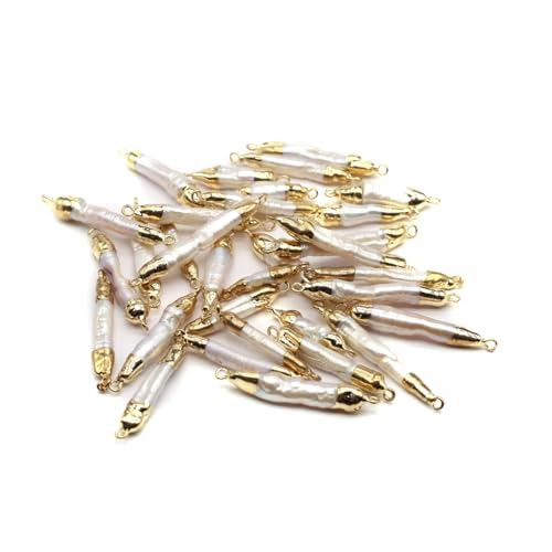 LE SKY 10 Pcs Natural Pearl Connectors Multiple Shapes Cultured Freshwater Pearl Charms for Jewelry Making Gift Decoration - color: 40x7mm