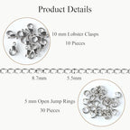 Jabogrii 5 Meters Oval Lip Jewelry Making Chains Silver Stainless Steel Chain with Lobster Clasps and Jump Rings for Jewelry Making - color: Oval Lip Silver