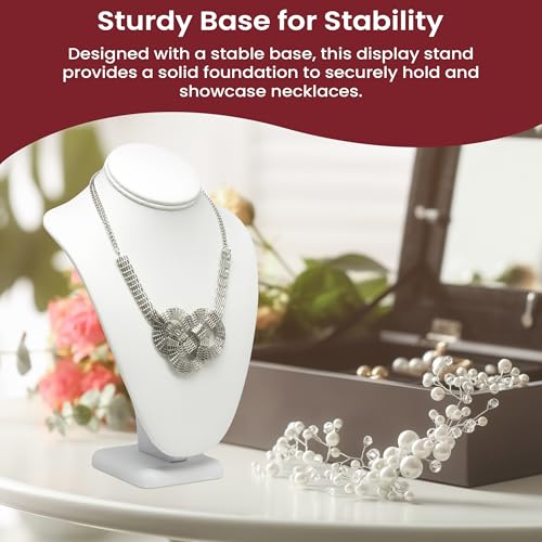 Novel Box White Leatherette Stand Jewelry Necklace Display 7.5x4x11 Inches - Freestanding Travel Necklace Holder Stand - Necklace Mannequin Organizer Stands - Necklace Displays Large - color: White Leatherette, size: Large