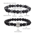 Natural Stone Bracelet 8mm Mens Black Beaded Bracelets Hematite Obsidian Onyx Lava Beads Bracelet Healing Crystal Bracelet for Men - style: Zircon Cylinder
