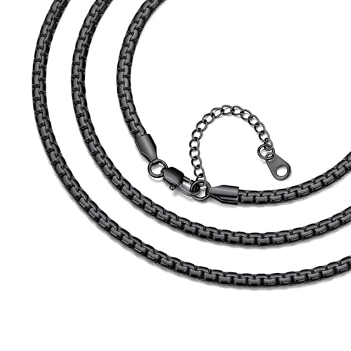 Bestyle 18K Gold Plated/Silver/Black Chain for Men, Hypoallergenic 2/4/6/8mm Stainless Steel Flat Link Chain Necklace for Men & Women Hip Hop Jewelry, 14-30" - color: 4mm-Black, size: 14 Inch