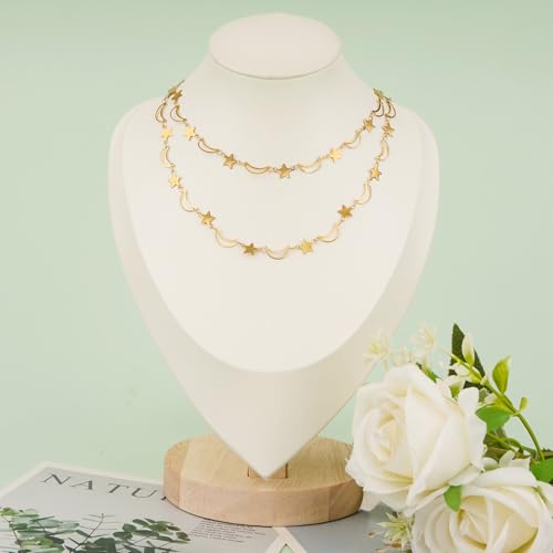 KYUNHOO Gold Plated Sequin Star Chain for Jewelry Making Hollow Moon Link Jewelry Supplies Stainless Steel Bulk Chains for Handcraft DIY - color: Star Gold