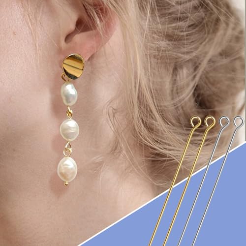 TOAOB 200pcs Eye Pins 2 Inch Brass Findings Gold Silver Open Head Pins for DIY Crafts Necklaces Bracelets Earrings Jewelry Making - size: 50mm