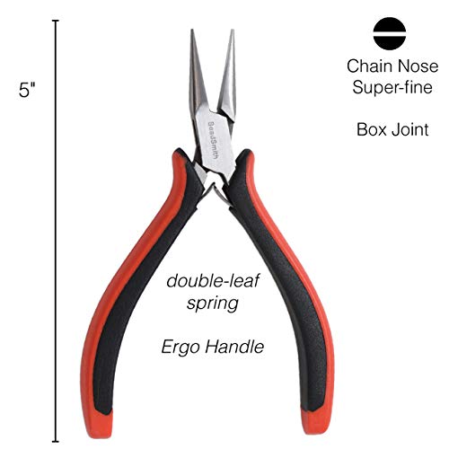 The Beadsmith Chain Nose Pliers – Fine Tips – 5 inches (127mm) – Ergonomic Handle with Double Leaf Springs – Jewelry Making Tool for Creating Bracelets, Earrings and Necklaces - size: Chain Nose - 5"