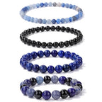 Vinswet 4pcs Beaded Bracelets for Women,Natural Healing Crystal Gemstones Bracelet,Anxiety Stress Relief Bracelet Handmade purple Jewelry Gifts for Women - color: Blue Aventurine&Black Obsidian&lapis lazuli