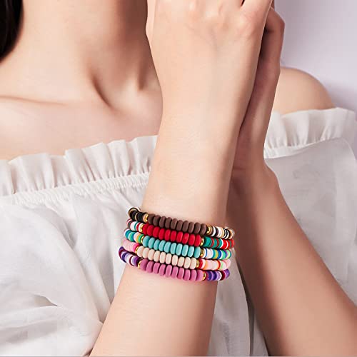 Ornaland Heishi Surfer Bracelets Set Polymer Clay Heishi Beads Stretch Bracelets Multi-Layer Stackable Friendship Bracelets Bohemia Summer Beach Jewelry for Women - color: Colorful-4