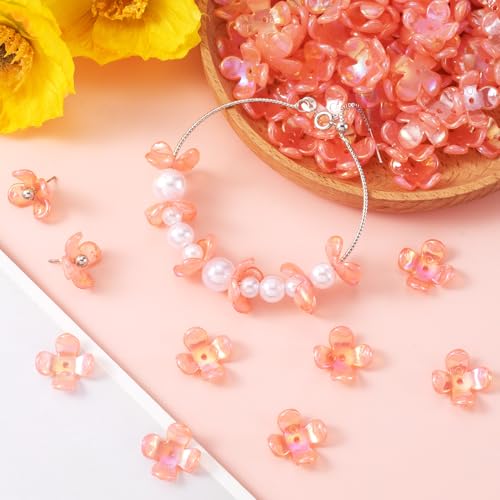 100pcs Cherry Blossom Beads, 5-Petal Acrylic Flower Beads, Mini Spacer Hair Accessories Halloween Christmas for Bracelets Earring Jewelry Making- Red - color: Red