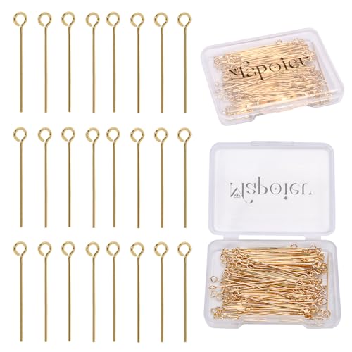 200pcs 30mm 14K Gold Filled Eye Pins DIY Crafts Beads Charms Earring Bracelet Jewelry Making Accessories Supplies - color: Gold Eye Pins, size: 30mm