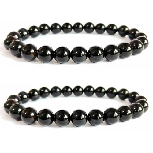 Handmade 8mm Beaded Bracelets For Men Protection Bracelet For Women Chakra Feng Shui Stretchy Handmade Lucky Money Stretchy Crystal Bracelets Best Gifts - color: Black Tourmaline 2PCS