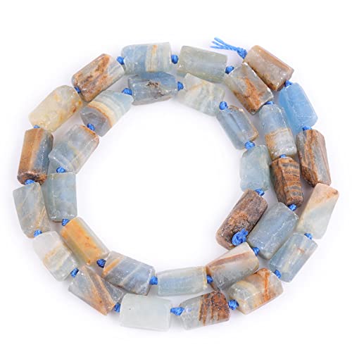 GEM-Inside 27Pcs 8x12mm Natural Blue Calcite Quartz Gemstone Faceted Freeform Tube Column Chakra Beads for Jewelry Making Full 15" Strand Power Energy Healing Stone - color: Blue Calcite