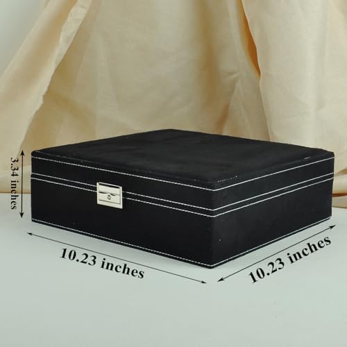 Jewelry Boxes 10 x 10 Inches 2-layer Handle Necklace Holder Organizer Jewellery Women Rings Storage Display Girls Earrings Case Lockable Jewelry Tray GY641 (Black) - color: Black