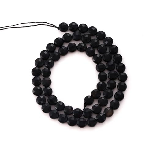 6mm Faceted Natural Black Agate Stone Beads Coin Disc Gemstone Spacer Beads for Jewelry Making DIY Bracelet Necklace - color: Black Agate
