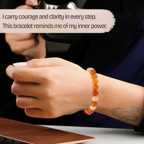 Amazing Gemstone Carnelian Bracelet for Women Men's Gifts - Protection Healing Crystal Bracelet - 8mm Gemstone Beaded Adjustable Bracelet - color: Carnelian