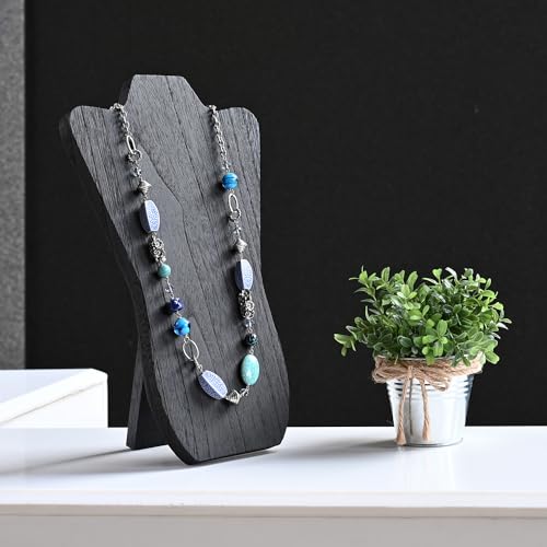 MOOCA 2 Pcs Set Foldable Wooden Easel Necklace Displays Small to Larger Necklaces, Portable Jewelry Organizer with Curved Top Design in Black Color - color: Black, 2 Pieces