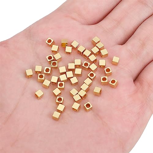 BEADIA 14K Gold Plated Cube Spacer Beads Right Angle 3x3mm 50pcs for Jewelry Making Findings Non Tarnish - color: 14K Gold, size: 3x3mm Right Angle Cube