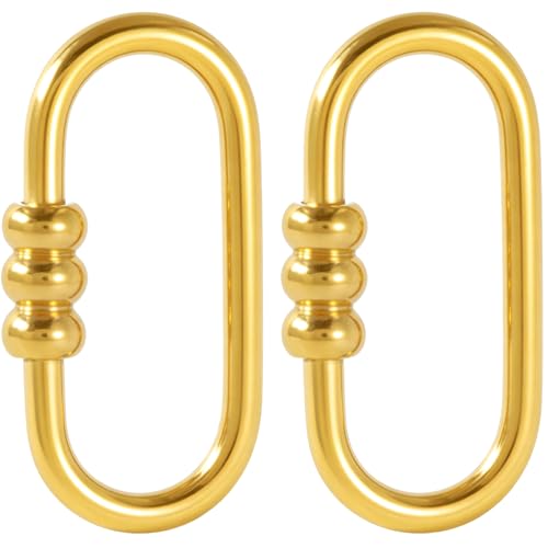 2 Pcs Locking Carabiner Small, Oval Jewelry Carabiner, Gold Carabiner Clasp, Metal Carabiner Necklace for DIY Necklace Bracelets Jewelry Making Hook (Gold, Style5) - color: 2 Pcs-Gold, Style6