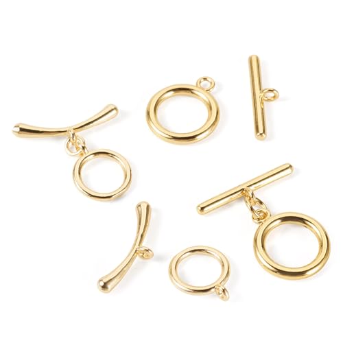 14K Gold Toggle Clasps 2 Sets T-Bar Jewelry Clasp Bracelet Closure Clasp Fastener IQ End Connectors for DIY Necklace Bracelet Earring Jewelry Making - color: 14K Gold Plated-2 Styles
