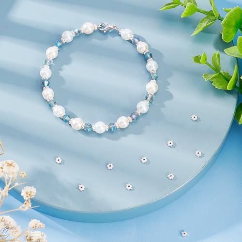 BENECREAT 40PCS 925 Sterling Silver Daisy Spacer Beads, 3x1mm Flower Shape Septal Bead with Silver Polishing Cloth for Earrings, Necklaces, Pendants, Hole: 0.7mm