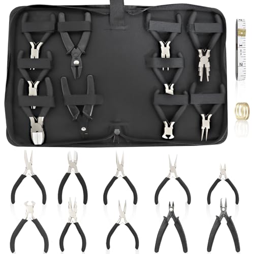 10 Pack Jewelry Pliers Set, Mini Pliers Set, Jewelry Making Include Flat, Jewelry Tools, Needle, Round, Bending Linesman, Applicable to Handicrafts, Earring Making, Repairing