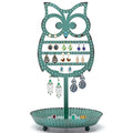 NIKKY HOME Earring Holder Stand Hanging Organizer Metal Jewelry Tree Cute Owl Ear Stud Holder Table Top Tower Rack with Ring Tray for Women Girls (134 Holes), Teal - color: Teal