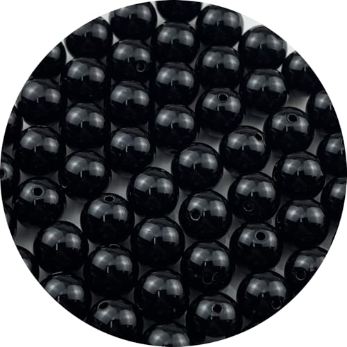 60pcs Acrylic Round Beads for Crafts 14mm Resin Candy Color Spacer Beads with Hole for Jewelry Making Sewing Crafts Decoration Necklaces Bracelets Earrings Supplies(Black) - color: Black, size: 14mm