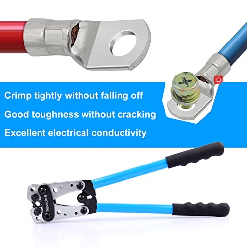 Newdeli Battery Cable Lug Crimping Tool 10-1/0 AWG with 60Pcs Copper Ring Terminals 8 Sizes Cable Lugs Set, Heavy Duty Wire Crimper for Battery Wire Terminal - style: Crimper with 60Pcs Lugs
