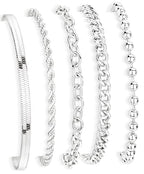 Gold Bracelets Set for Women Stack, Chunky Thick Bracelets Stack for Women Trendy, Simple Dainty Thin Gold Plated Cuff Stackable Bracelets With Beaded Cuban Paperclip Snake Rope Bangle Hand Chain Jewelry - style: Style 05-silver