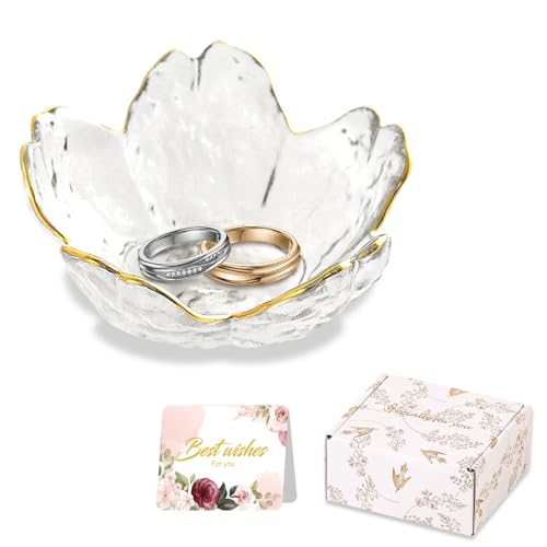Birthday Gifts for Women Jewelry Dish Glass Ring Dish Holder Jewelry Tray Cute Vanity Organizer Room Decor Jewellery Tray Crystals Trinket Dish Nightstand Bedroom Decor Christmas Friendship Gifts - color: Transparent