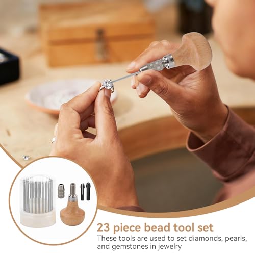 Frdhee Stone Setting Tools, 23PCS Beading Tools Set Gemstone Pearl Tightening Loosen Stone Tool Jewelry Making Repair Kit for Beading Setting Graver