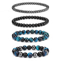 Vinswet 4pcs Beaded Bracelets for Women,Natural Healing Crystal Gemstones Bracelet,Anxiety Stress Relief Bracelet Handmade purple Jewelry Gifts for Women - color: Blue Tiger Eye&Black Obsidian&Hematite