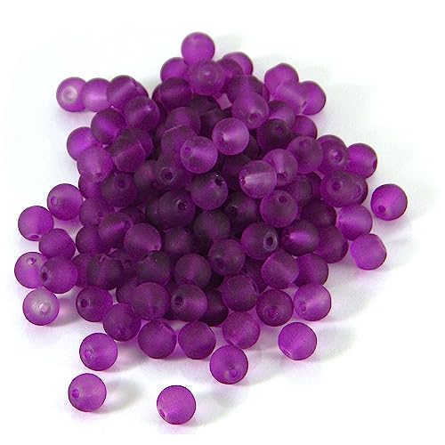 100 Matte Frosted Translucent 6mm x 5mm Round Loose Glass Jewelry Spacer Beads with 1.2mm Hole in Many Colors (Purple) - color: Purple