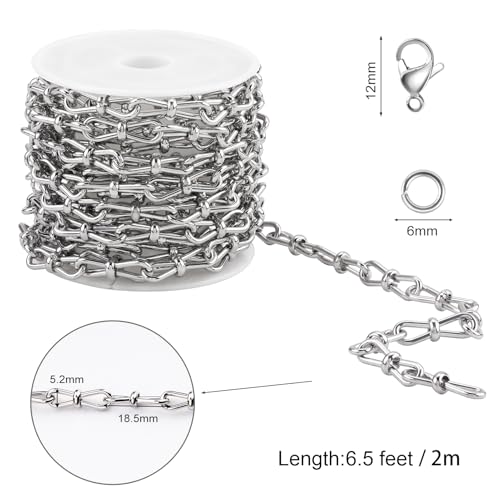 SMYHTGLIF 6.5 Feet Silver Stainless Steel Chain for Jewelry Making DIY Craft Twisted Chain Jewelry Making Supplies Findings - color: Twisted Silver