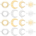 SUNNYCLUE 1 Box 32Pcs 8 Styles Moon Connector Charms Sun and Moon Charms Bulk Gold Silver Stainless Steel Hollow Crescent Connectors Pendants for Jewelry Making DIY Links Craft Supplies Earrings