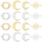 SUNNYCLUE 1 Box 32Pcs 8 Styles Moon Connector Charms Sun and Moon Charms Bulk Gold Silver Stainless Steel Hollow Crescent Connectors Pendants for Jewelry Making DIY Links Craft Supplies Earrings