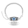 Women's Medical ID Bracelet with White Zircon Tennis Chain, Interchangeable Engraved Plate, Adjustable Lobster Clasp, Lightweight, Hypoallergenic, for Running, Outdoor, Daily Wear - color: Blue-NO BP/IVS/NEEDLES