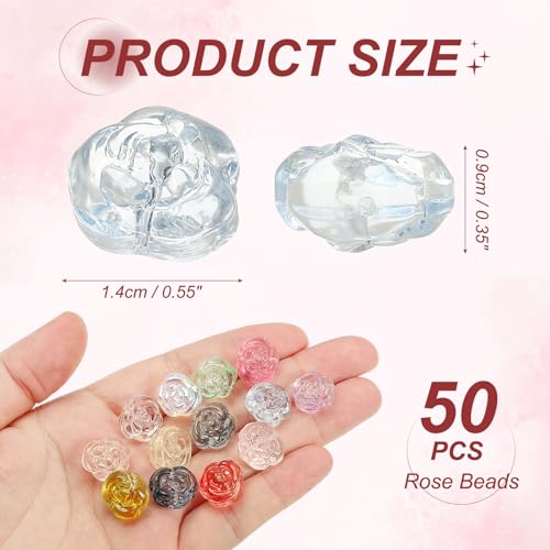 uxcell 50 Pcs Rose Beads, 0.55" Glass Flower Rose Charm Carved Loose Spacer Crystal Craft Beads for DIY Jewelry Making Bracelet Beading Projects Supplies, Blue - color: Blue
