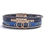 FANCY SHINY Mothers Day Gifts Boho Leather Wrap Bracelet Stackable Infinity Chunky Cuff Bracelets Western Hippie Outfits Jewelry Valentine Gifts for Women - color: Navy Blue