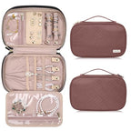 Jewelry Travel Case Organizer for Necklaces, Earrings, Rings, Bracelet, Watch, Soft Sided, Red Sandalwood - color: Rosewood Pink