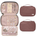 Jewelry Travel Case Organizer for Necklaces, Earrings, Rings, Bracelet, Watch, Soft Sided, Red Sandalwood - color: Rosewood Pink