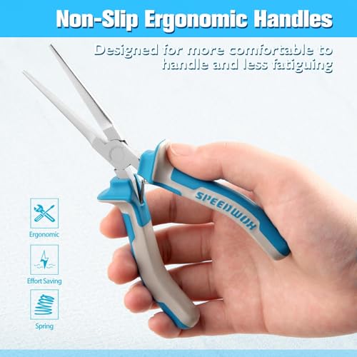 SPEEDWOX 6 Inches Needle Nose Pliers For Jewelry Making Mini Extra Long Nose Thin Needle Nose Pliers Smooth Jaws Plyers With Protective Cover Precision Wire Looping Small Jewelry Making Tools - style: Upgrade Needle Nose Pliers