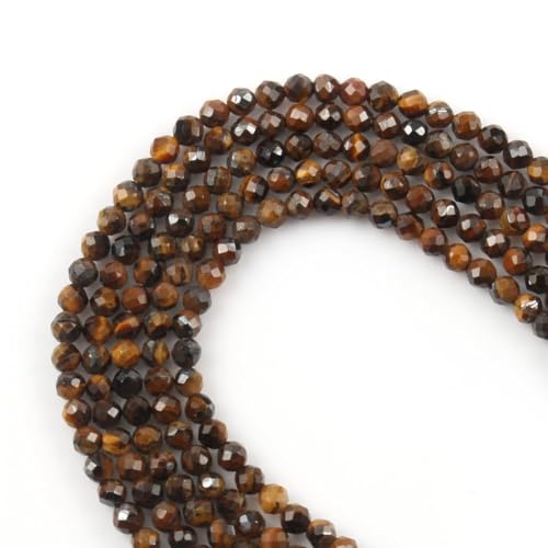 Natural Tiger Eye Beads, 3mm 120pcs Small Round Faceted Loose Gemstones for DIY Jewelry Making, Handmade Bracelet and Necklace Crafting, with Size Card - color: Tiger Eye, size: 3mm