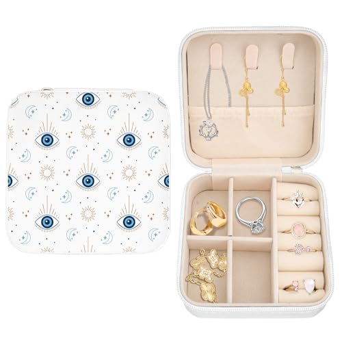 Jewelry Box for Girls Portable Travel Jewelry Organizer Case Jewellery Organizer for Women Jewellery Box for Earring Ring Pendant Necklace Bracelets Christmas Birthday Wedding Gift Evil Eye - color: Evil Eye