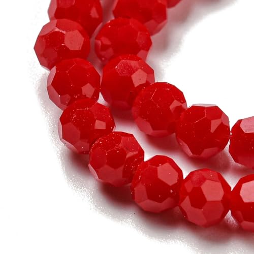 Perlin Czech Bohemian Crystal Glass Beads Faceted Round 4mm 90 Pieces Loose Spacer 1 Strand Beads for DIY Jewelry Earrings Necklace Bracelet Making (Red Opaque) - color: Red opaque