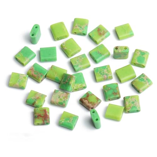 Xilitata Natural Lime Green Imperial Jasper Stone Beads, Each Approximately 5x5x2mm Square 2-Hole Spacer Bead, are Used to Make Bracelets, Earrings, Necklaces, with Each String Measuring 15-16 Inches - color: Lime Green Imperial Jasper