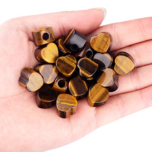 Nupuyai Tiger's Eye Stone Heart Shape Large Hole Stone Loose Beads for Jewelry Making, European Bead fit Charms Bracelet, Pack of 15 - color: 2#-Brown