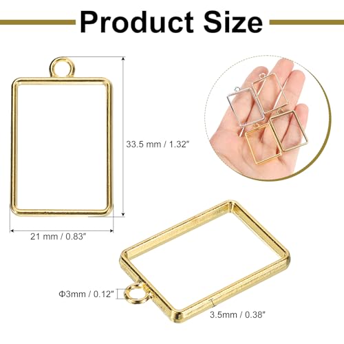 uxcell 25Pcs Alloy Open Bezel Pendants, Rectangular Hollow Frame Pendant Geometric Open Back Frame Pendant for Resin Jewelry Making Earrings Necklace Bracelet DIY, Gold Tone - color: Gold Tone, size: 1.32 x 0.83 inch